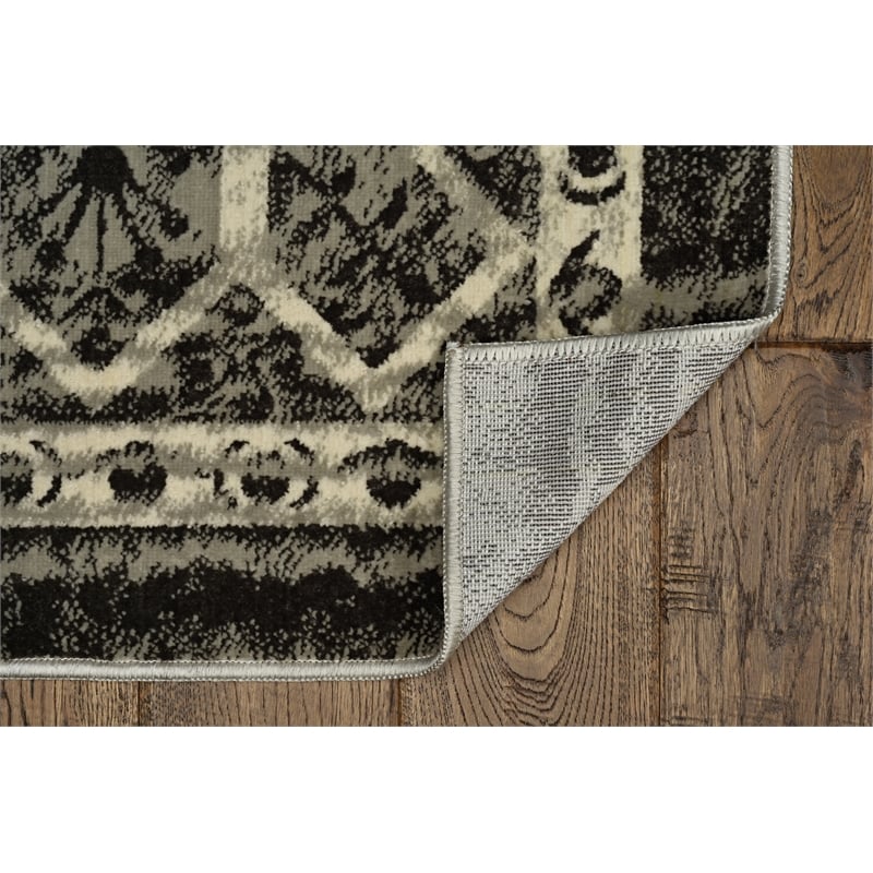 Linon Vintage Hamadan Power Loomed Microfiber Polyester 9'x12' Rug in Gray