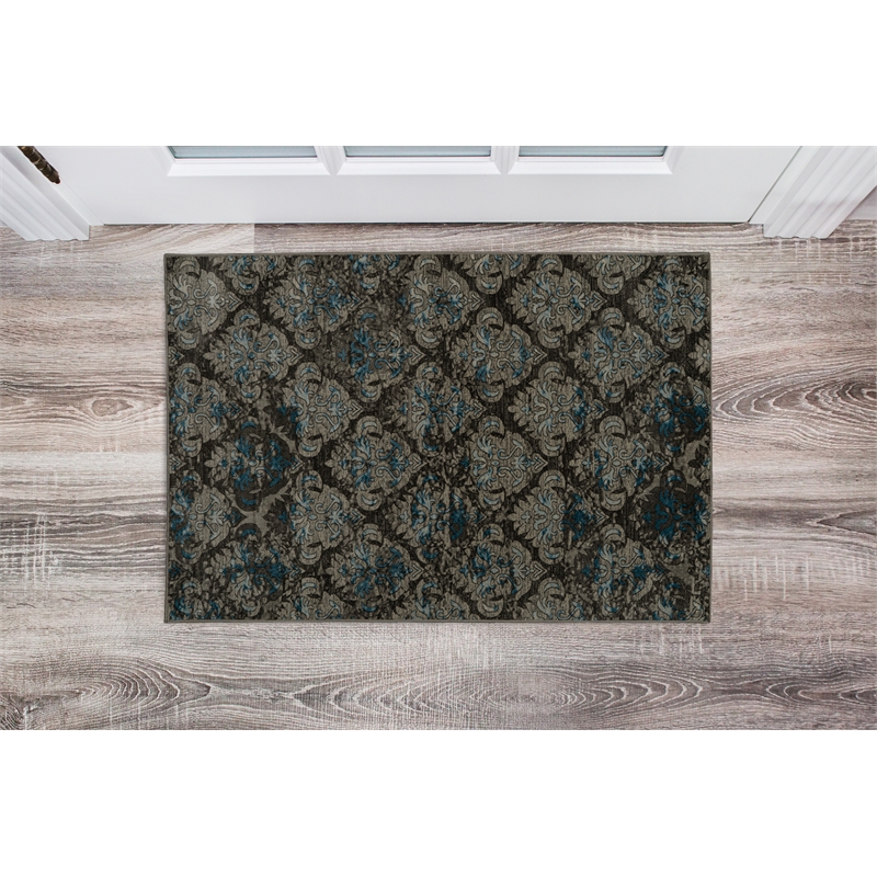 Linon Vintage Clara Power Loomed Microfiber Polyester 2'x3' Rug in Gray