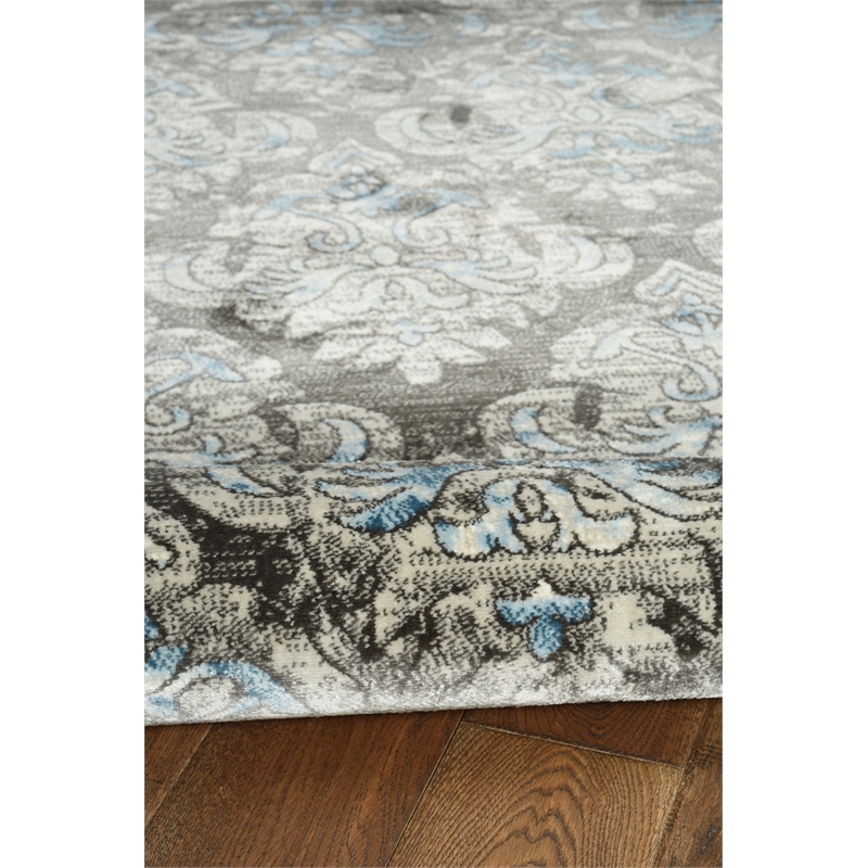 Linon Vintage Clara Power Loomed Microfiber Polyester 8'x10' Rug in Gray
