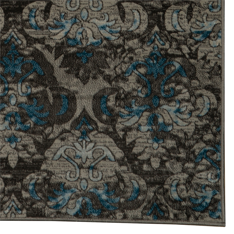 Linon Vintage Clara Power Loomed Microfiber Polyester 9'x12' Rug in Gray