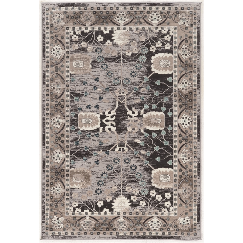 Linon Vintage Zeigler Power Loomed Microfiber Polyester 2'x3' Rug in Gray