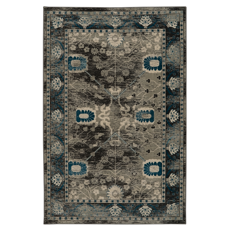 Linon Vintage Zeigler Power Loomed Microfiber Polyester 9'x12' Rug in Gray