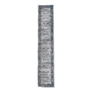 Linon Vintage Isfahan Power Loomed Microfiber Polyester 2'x10' Rug in Gray