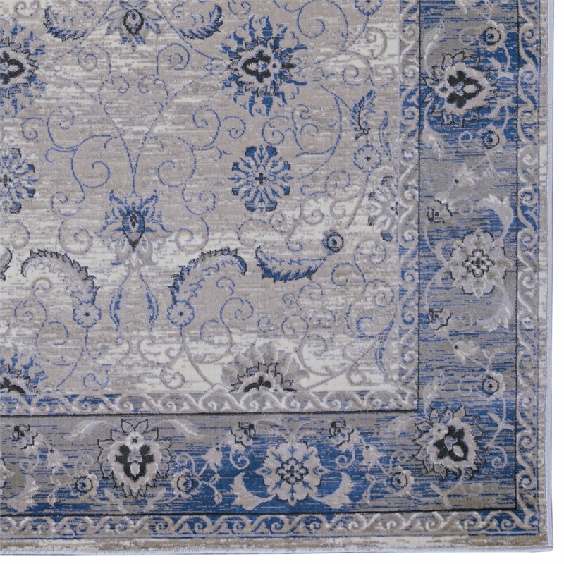 Linon Vintage Isfahan Power Loomed Microfiber Polyester 2'x10' Rug in Gray