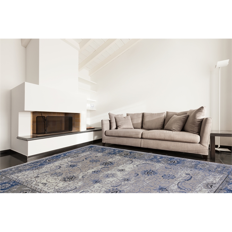 Linon Vintage Isfahan Power Loomed Microfiber Polyester 9'x12' Rug in Gray