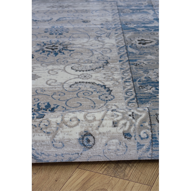Linon Vintage Isfahan Power Loomed Microfiber Polyester 9'x12' Rug in Gray