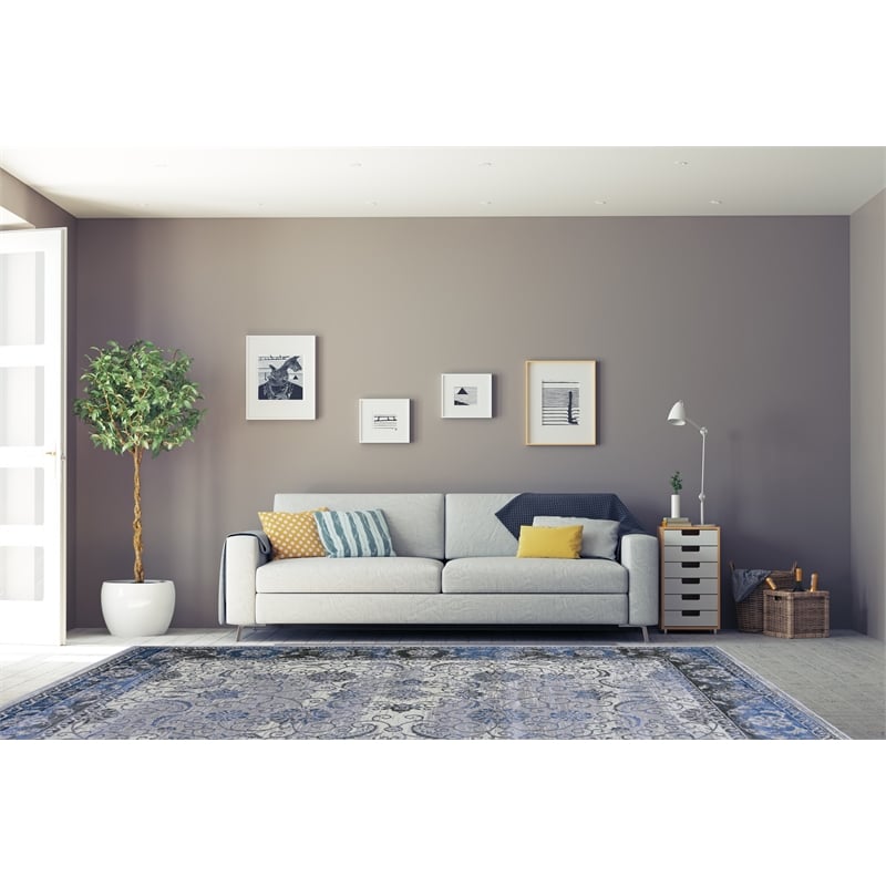 Linon Vintage Isfahan Power Loomed Microfiber Polyester 9'x12' Rug in Gray