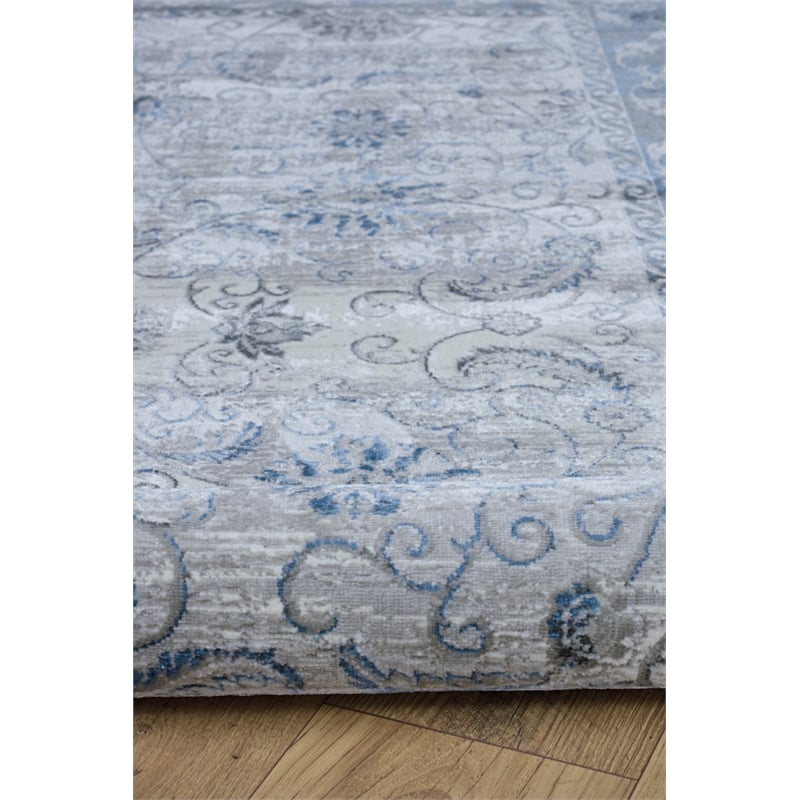 Linon Vintage Isfahan Power Loomed Microfiber Polyester 9'x12' Rug in Gray
