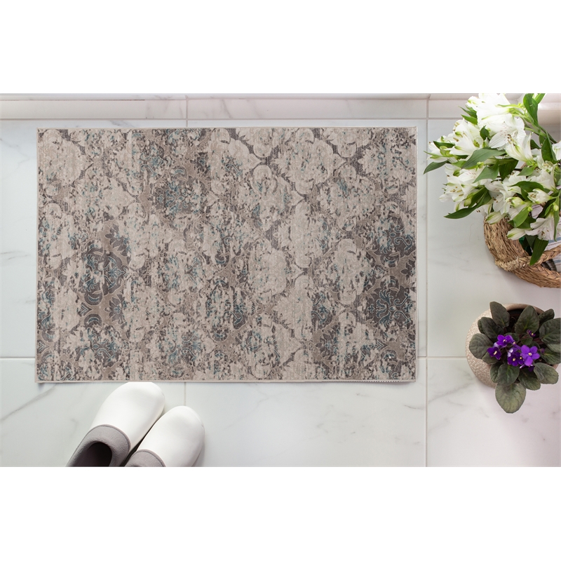 Linon Vintage Trellis Power Loomed Microfiber Polyester 2'x3' Rug in Gray