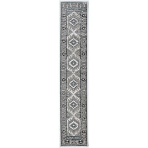 Linon Vintage Serape Power Loomed Microfiber Polyester 2'x10' Rug in Gray