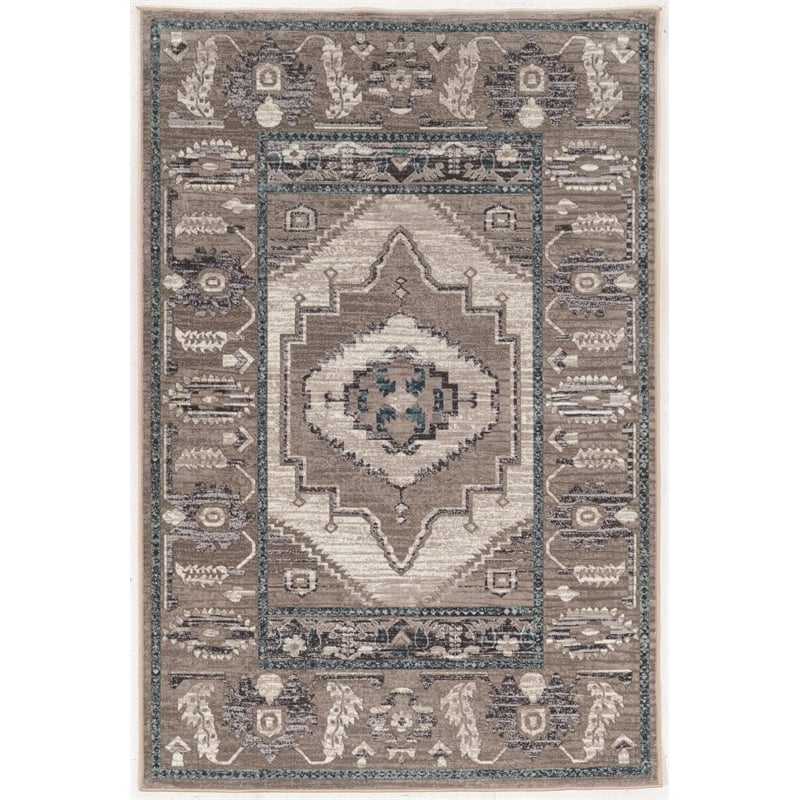 Linon Vintage Serape Power Loomed Microfiber Polyester 8'x10' Rug in Gray