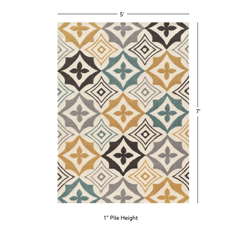 Linon Trio Emblem Hand Tufted Polyester 5'x7' Area Rug in Ivory