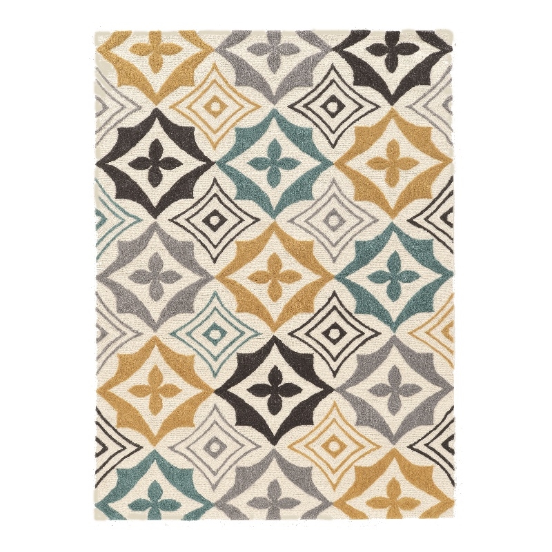 Linon Trio Emblem Hand Tufted Polyester 8'x10' Area Rug in Ivory