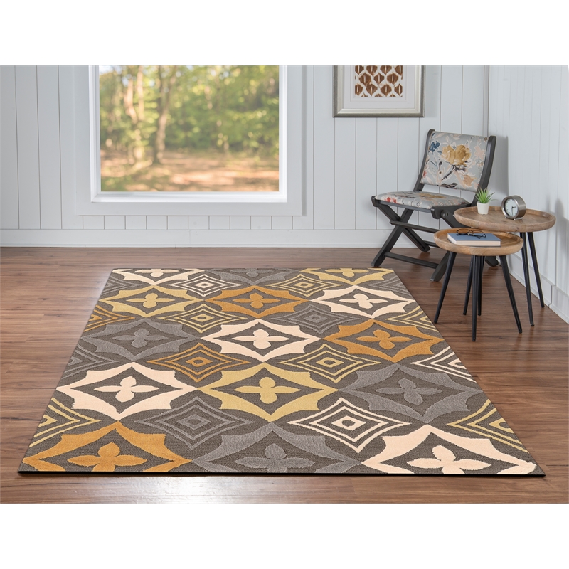 Linon Trio Emblem Hand Tufted Polyester 5'x7' Area Rug in Gray