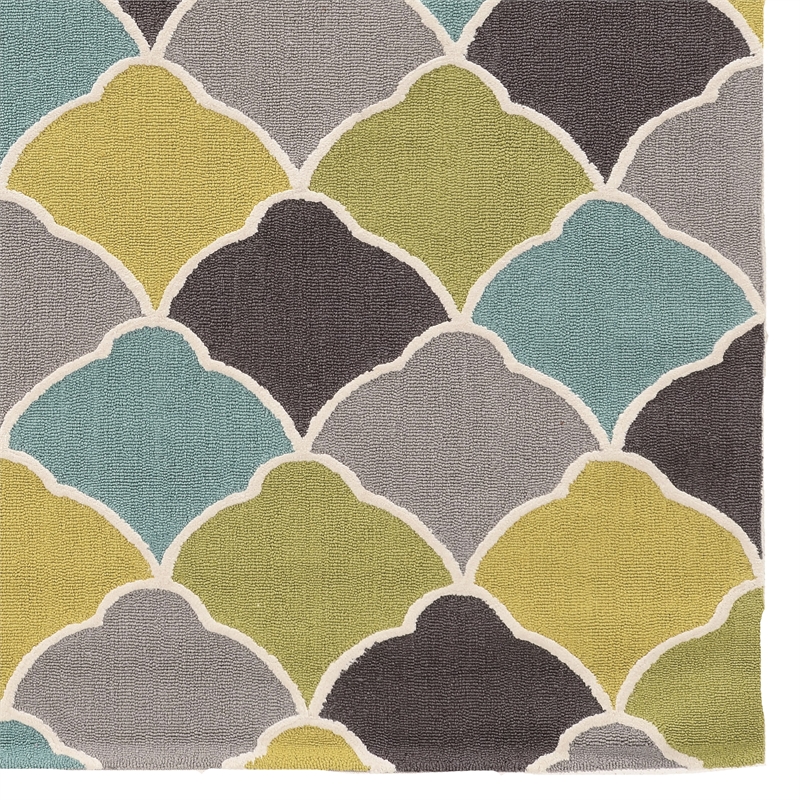 Linon Trio Tiles Hand Tufted Polyester 5'x7' Area Rug in Gray
