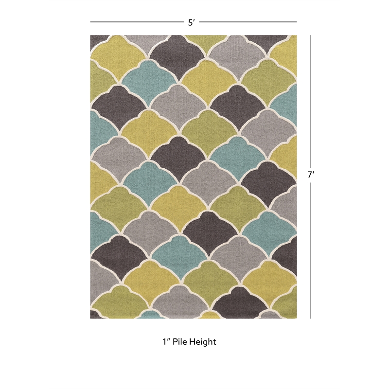 Linon Trio Tiles Hand Tufted Polyester 5'x7' Area Rug in Gray