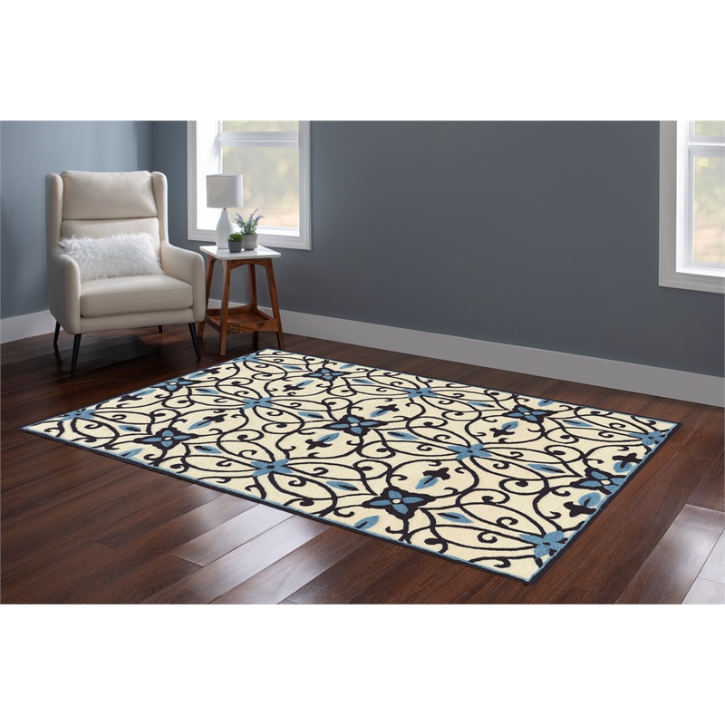Linon Trio Gardenia Hand Tufted Polyester 5'x7' Rug in Ivory