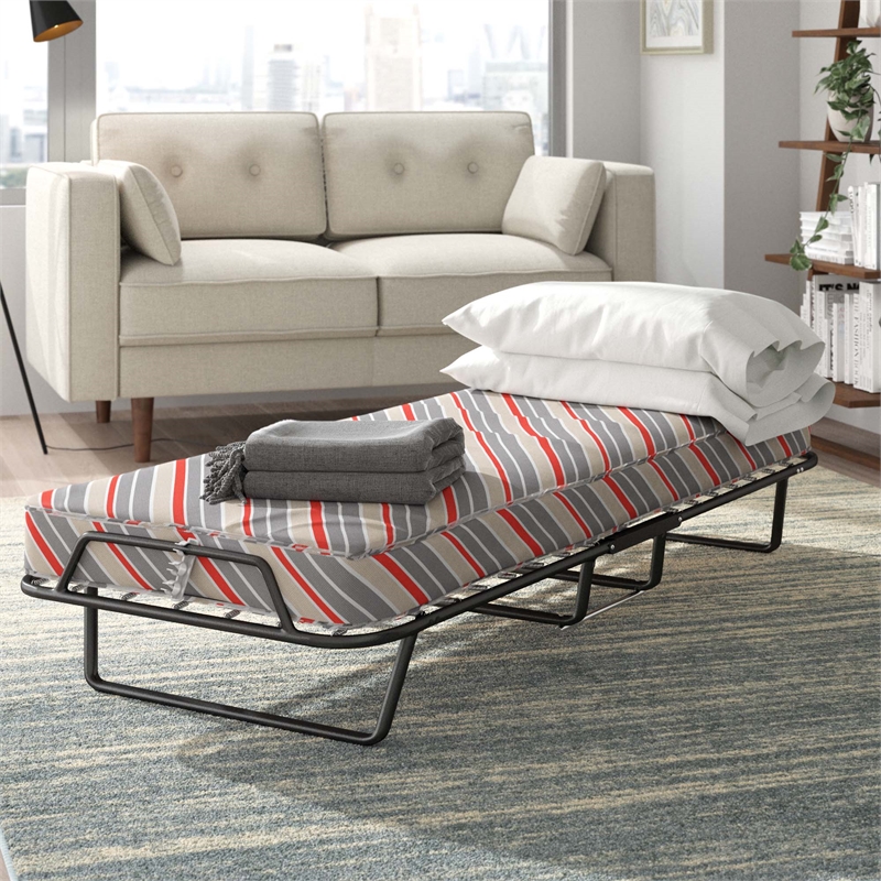Linon Torino Metal and Fabric Folding Bed in Gray
