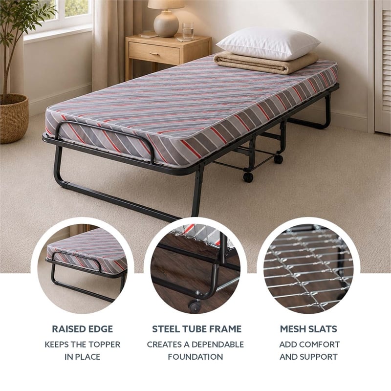 Linon Torino Metal and Fabric Folding Bed in Gray