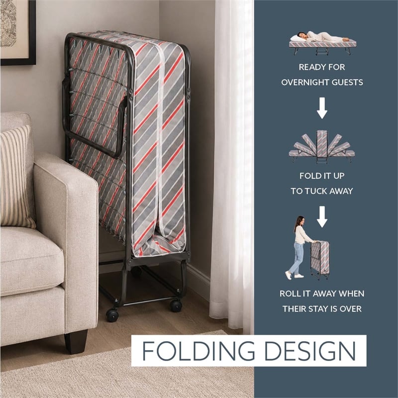 Linon Torino Metal and Fabric Folding Bed in Gray