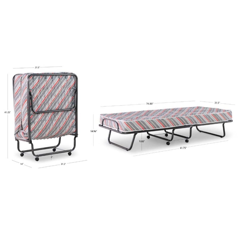 Linon Torino Metal and Fabric Folding Bed in Gray