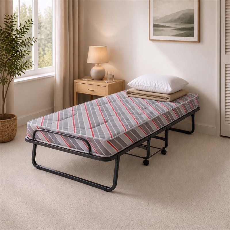 Linon Torino Metal and Fabric Folding Bed in Gray