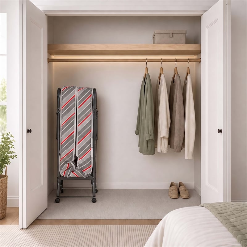 Linon Torino Metal and Fabric Folding Bed in Gray