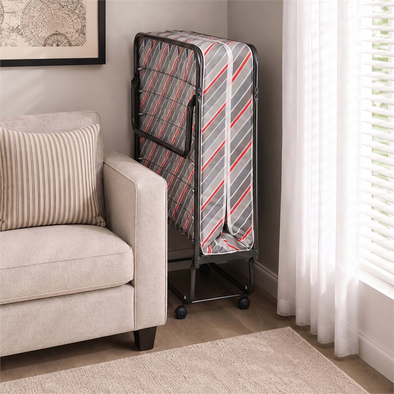 Linon Torino Metal and Fabric Folding Bed in Gray