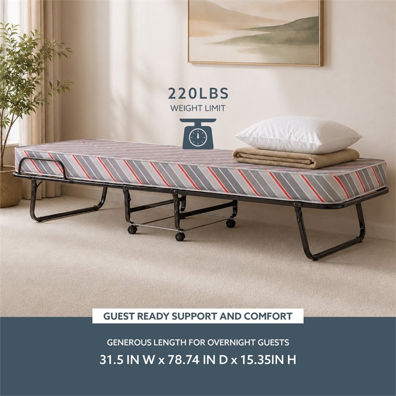 Linon Torino Metal and Fabric Folding Bed in Gray