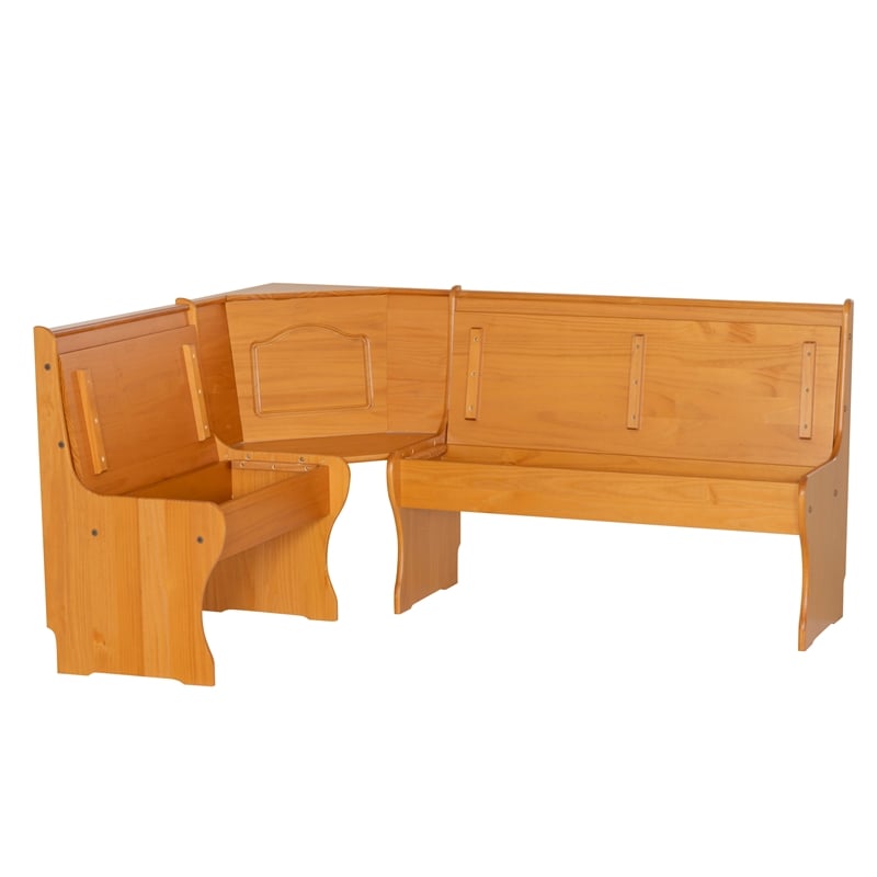 Linon Chelsea Dining Nook Corner Unit with Storage in Honey Stained Pine Wood