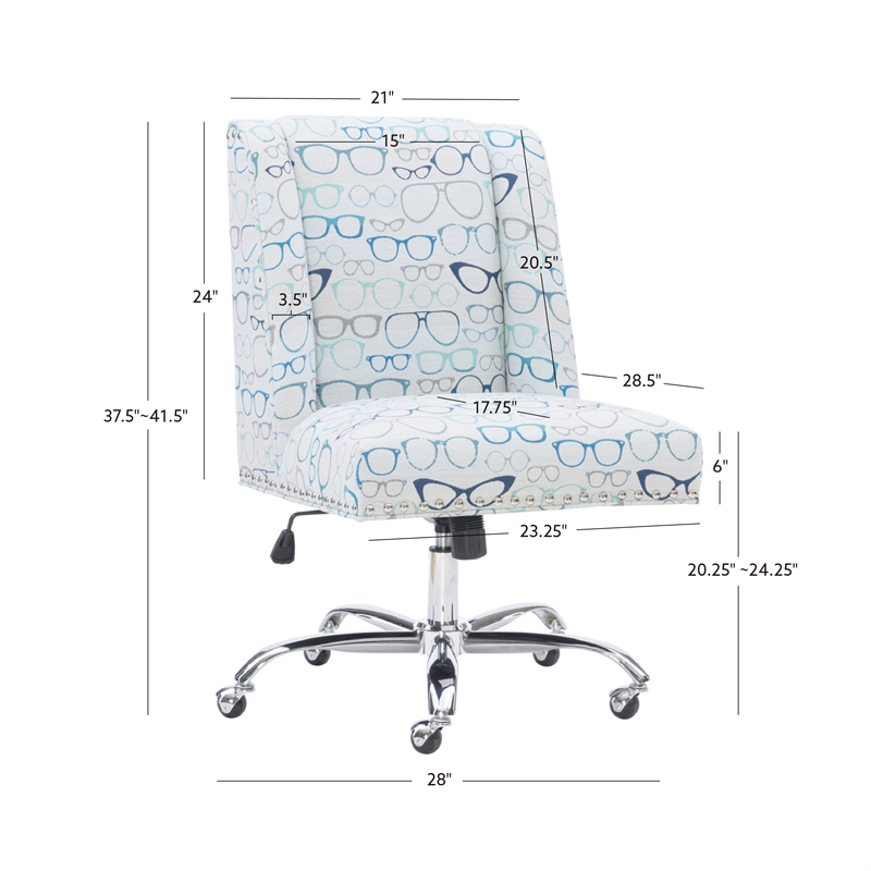 Linon Draper Wood Upholstered Glasses Office Chair in Blue