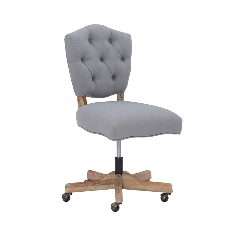 linon kelsey graywash wood base upholstered tufted swivel office chair in gray