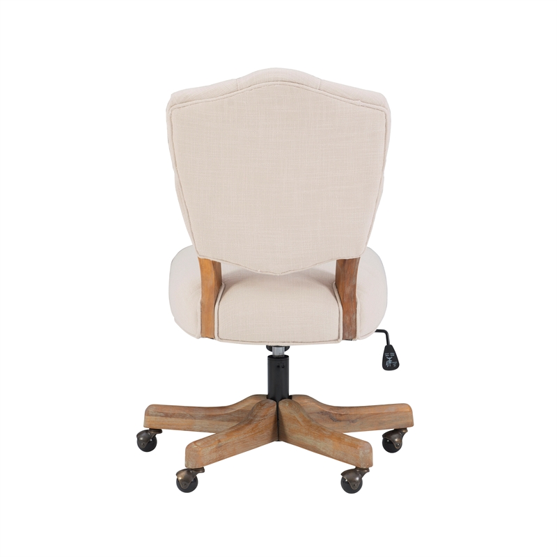 Linon Kelsey Graywash Wood Base Upholstered Tufted Swivel Office Chair in Beige