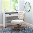Linon Kelsey Graywash Wood Base Upholstered Tufted Swivel Office Chair in Beige
