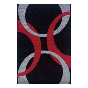 Linon Corfu Spheres Machine Made Heat Set Frieze Yarn Pile 8'x10'3&quot Rug in Black