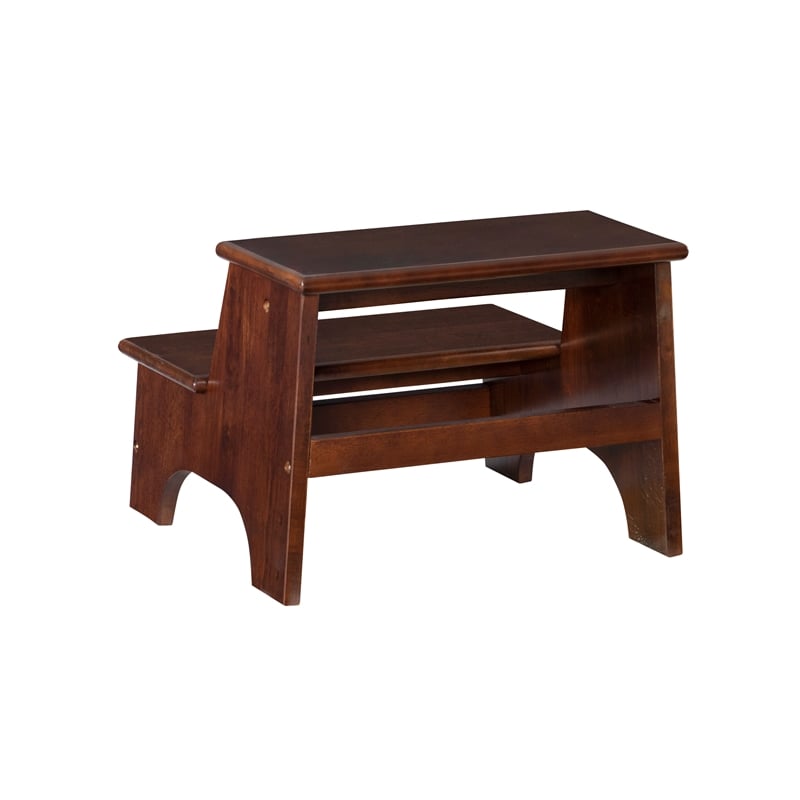 Linon Tyler Bed Step or Utility Stool in Rich Espresso Stained Rubberwood