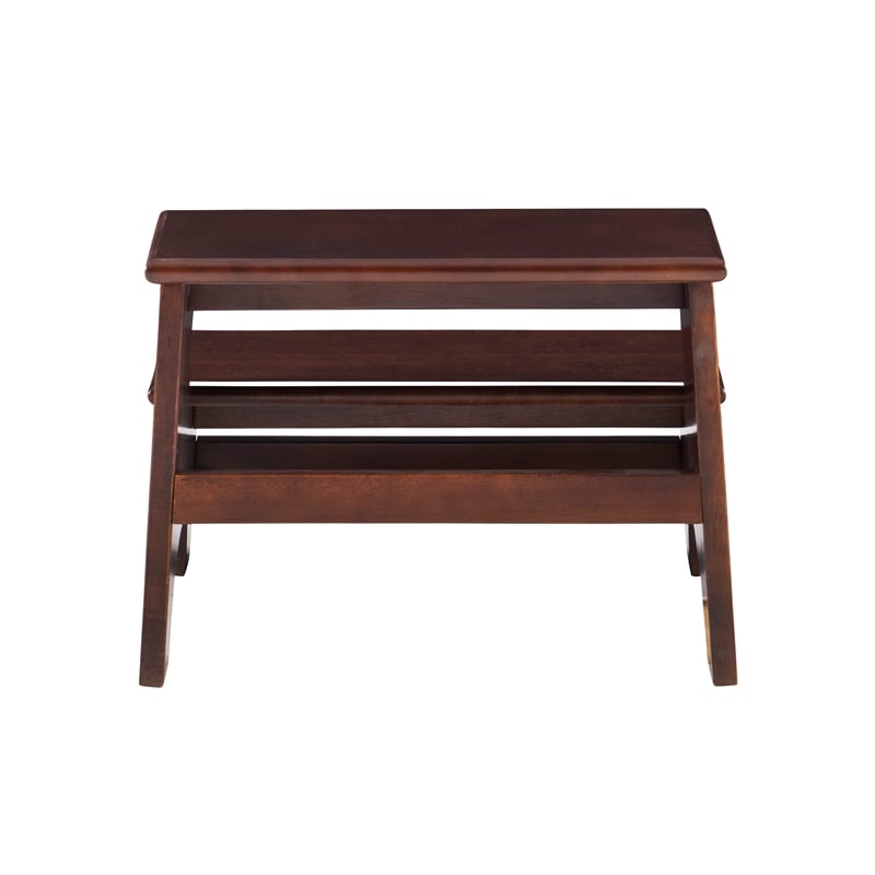 Linon Tyler Bed Step or Utility Stool in Rich Espresso Stained Rubberwood