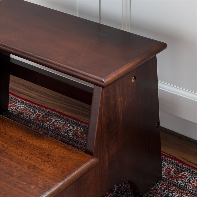 Linon Tyler Bed Step or Utility Stool in Rich Espresso Stained Rubberwood