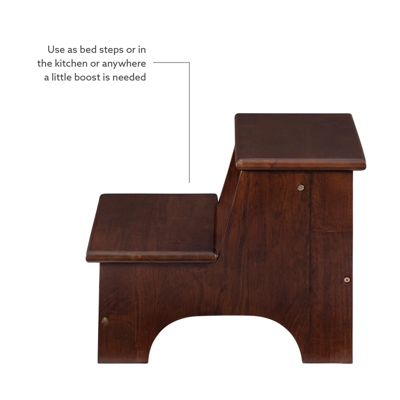 Linon Tyler Bed Step or Utility Stool in Rich Espresso Stained Rubberwood
