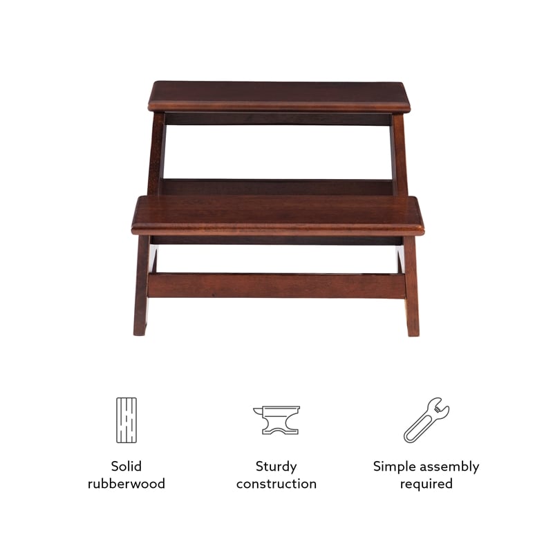 Linon Tyler Bed Step or Utility Stool in Rich Espresso Stained Rubberwood