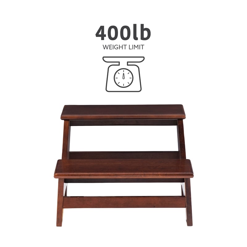 Linon Tyler Bed Step or Utility Stool in Rich Espresso Stained Rubberwood
