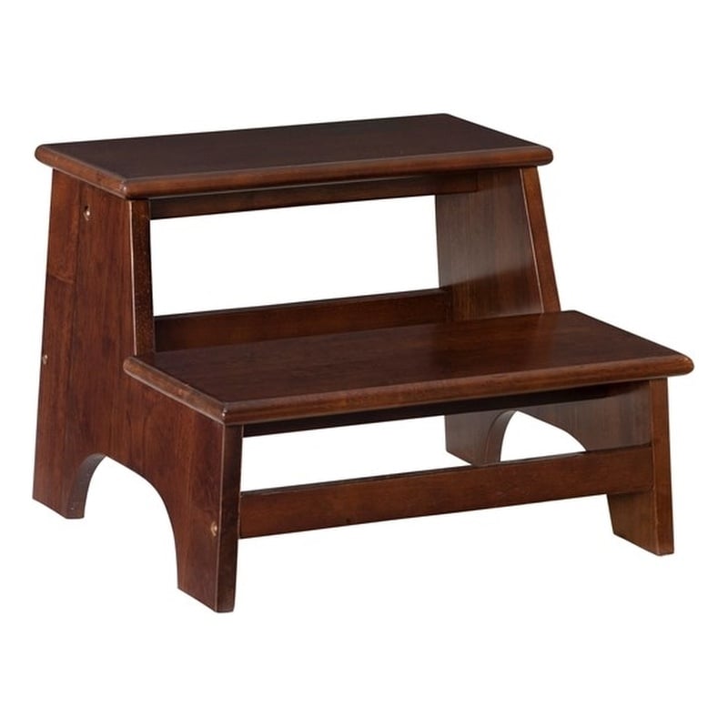 Linon Tyler Bed Step or Utility Stool in Rich Espresso Stained Rubberwood
