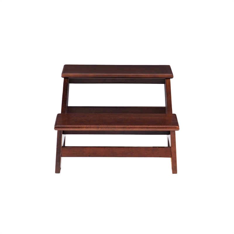 Linon Tyler Bed Step or Utility Stool in Rich Espresso Stained Rubberwood