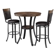 Linon Franklin 3 Pce Pub Table Set Faux Leather Wood Top & Shelf in Umber Brown