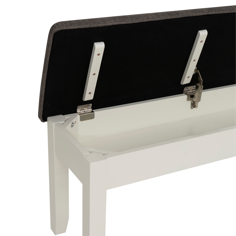 Linon Jane Storage Bench with Rustic Taupe Padded Top in Vanilla White Wood