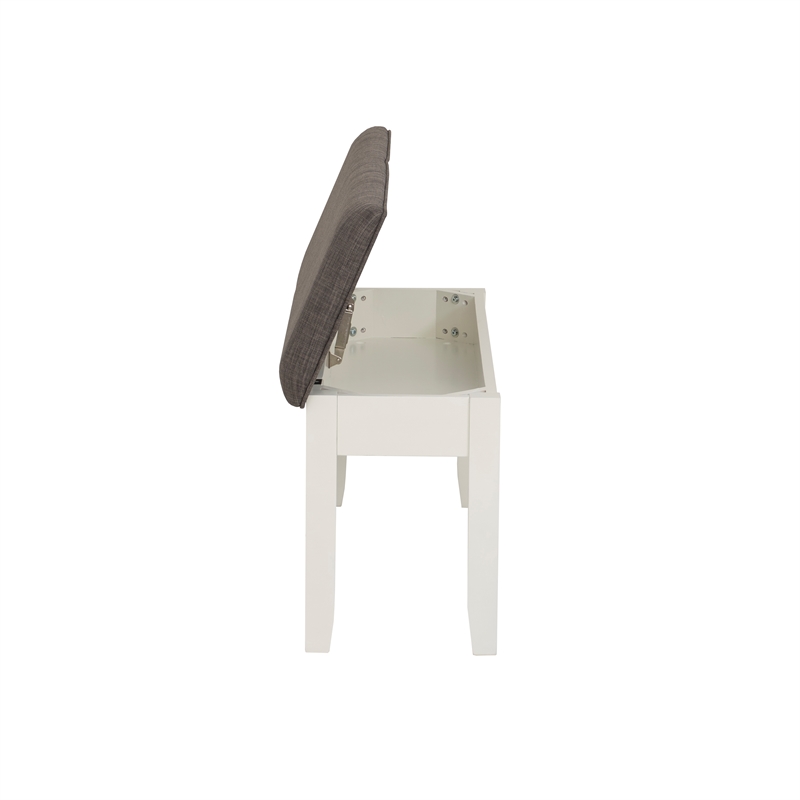 Linon Jane Storage Bench with Rustic Taupe Padded Top in Vanilla White Wood