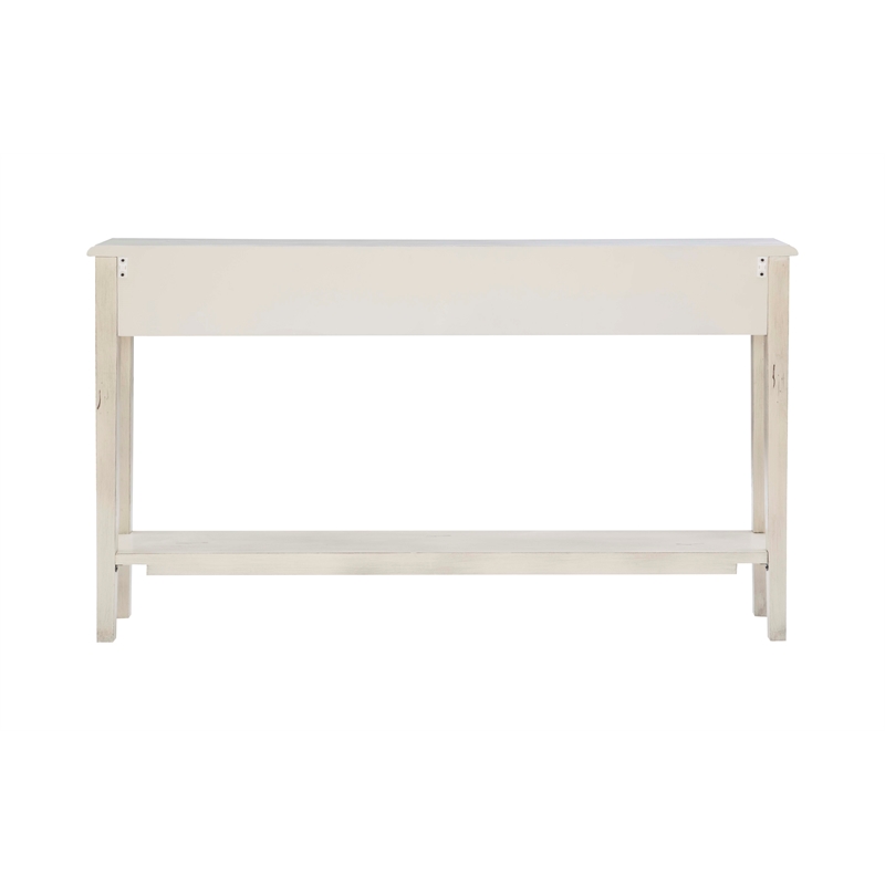 Linon Sadie Long Console Table with 4 Drawers and Shelf in Distressed Cream Wood