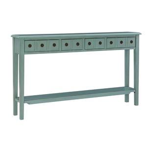 Linon Sadie Long Console Table with 4 Drawers and Shelf in Distressed Teal Wood