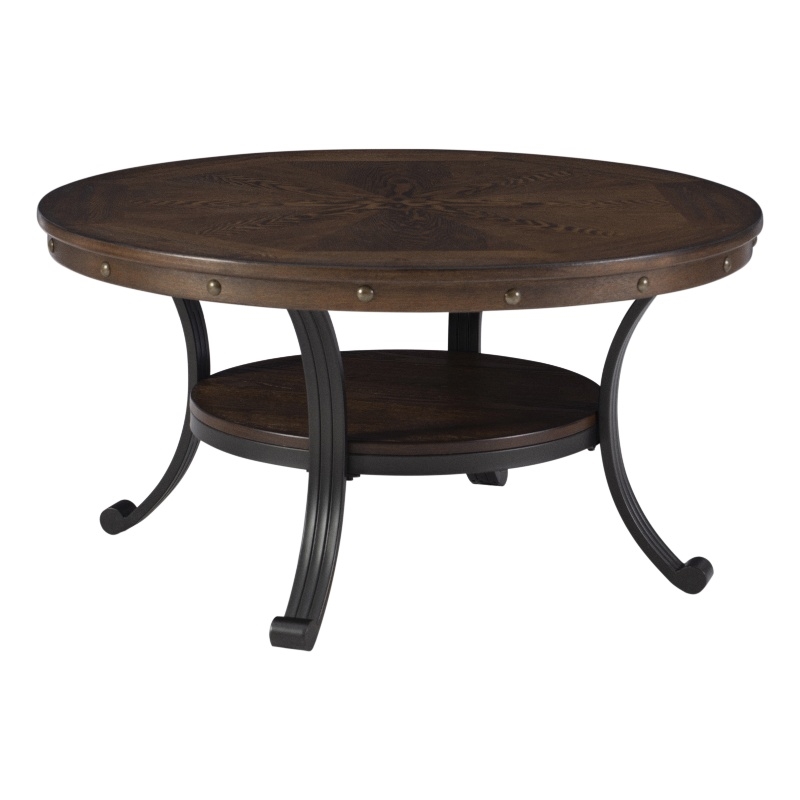 Linon Franklin Coffee Table Steel Legs Wood Top and Shelf in Rustic Umber Brown