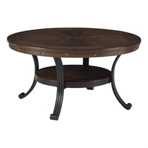 Linon Franklin Coffee Table Steel Legs Wood Top and Shelf in Rustic Umber Brown